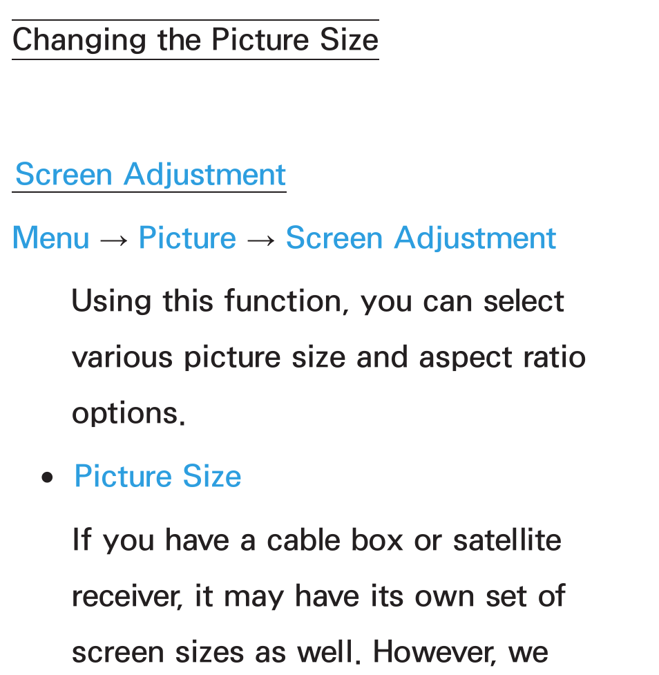 Changing the picture size | Samsung UN46ES6100GXZE User Manual | Page 65 / 721