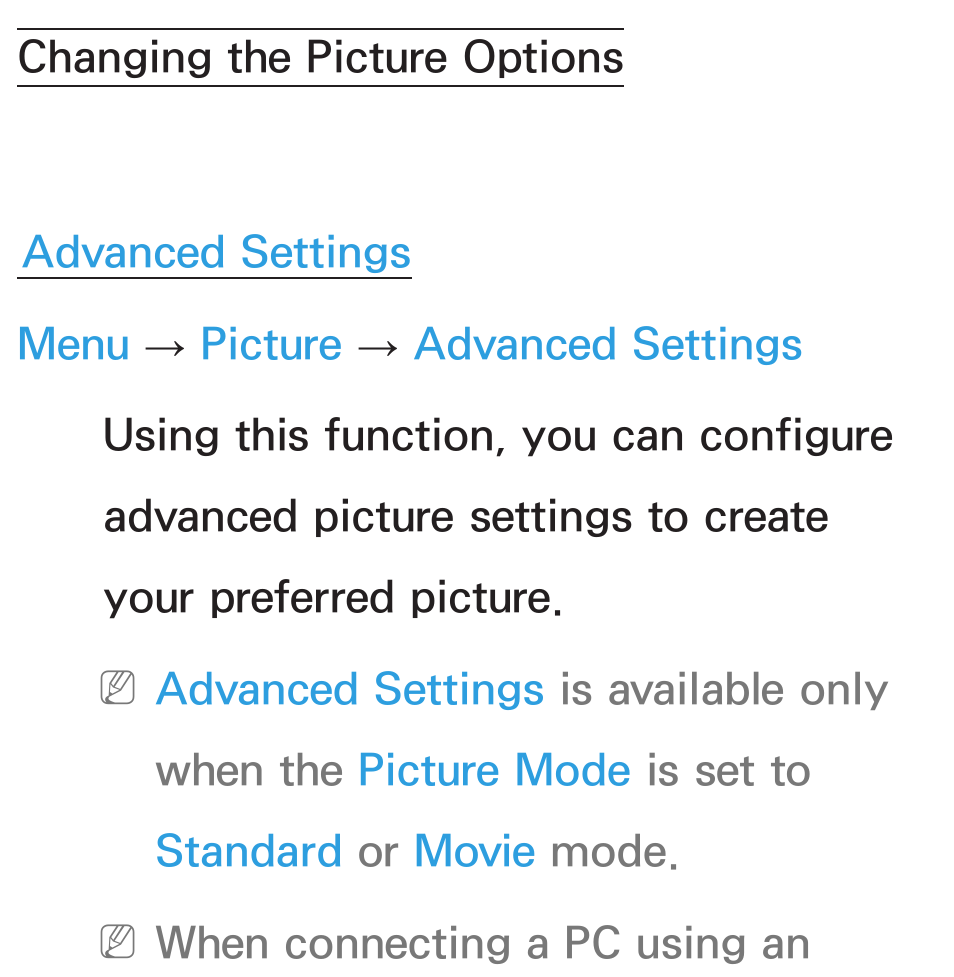 Changing the picture options | Samsung UN46ES6100GXZE User Manual | Page 74 / 721