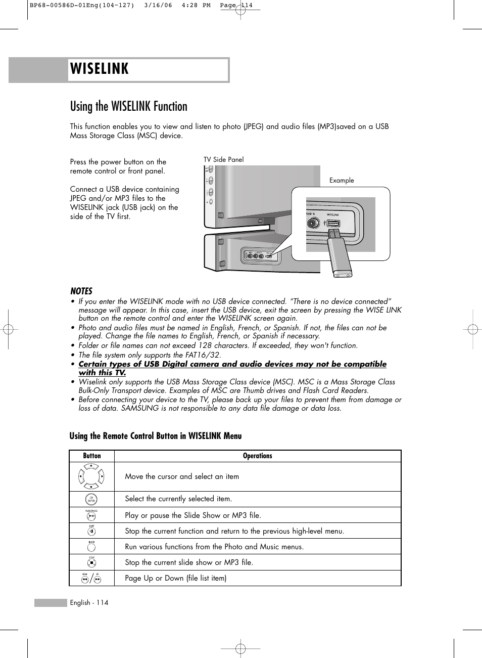 Wiselink, Using the wiselink function | Samsung HLS4266WX-XAA User Manual | Page 114 / 132