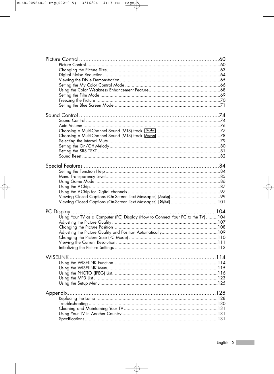 Samsung HLS4266WX-XAA User Manual | Page 5 / 132