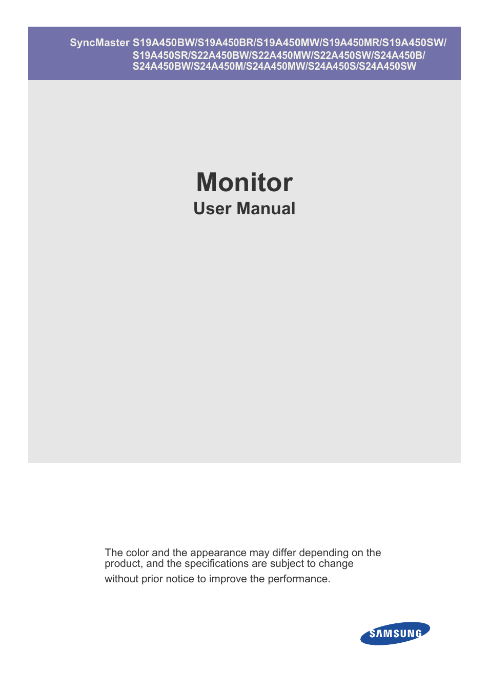Samsung LS19A450BWT-ZA User Manual | 104 pages