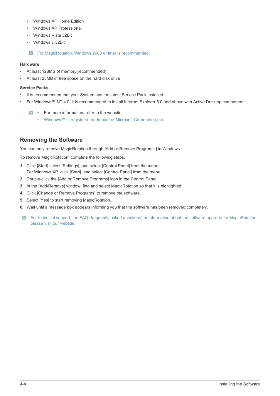 Removing the software | Samsung LS19A450BWT-ZA User Manual | Page 60 / 104