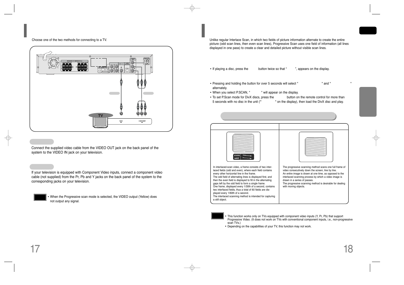 Connecting the video out to tv, P.scan(progressive scan) function, P.scan | Function, Progressive scan) | Samsung HT-Q45T-XAA User Manual | Page 10 / 42