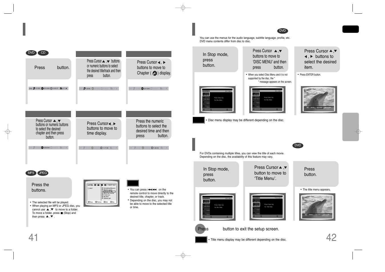 Moving directly to a scene/song, Using disc menu, Using the title menu | Samsung HT-Q45T-XAA User Manual | Page 22 / 42