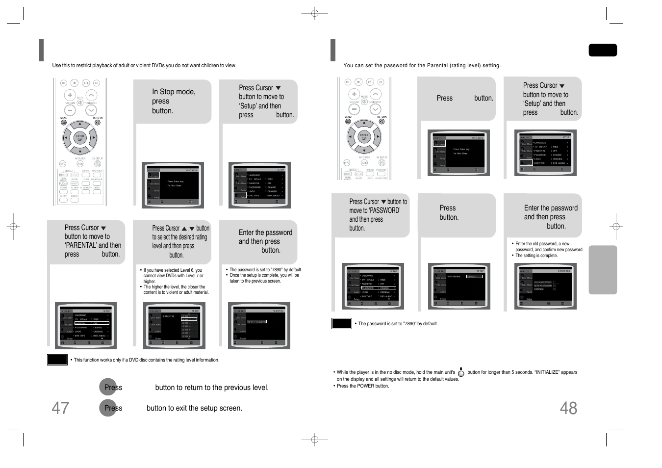 Setting parental controls (rating level), Setting the password, Setting the password 48 | Samsung HT-Q45T-XAA User Manual | Page 25 / 42