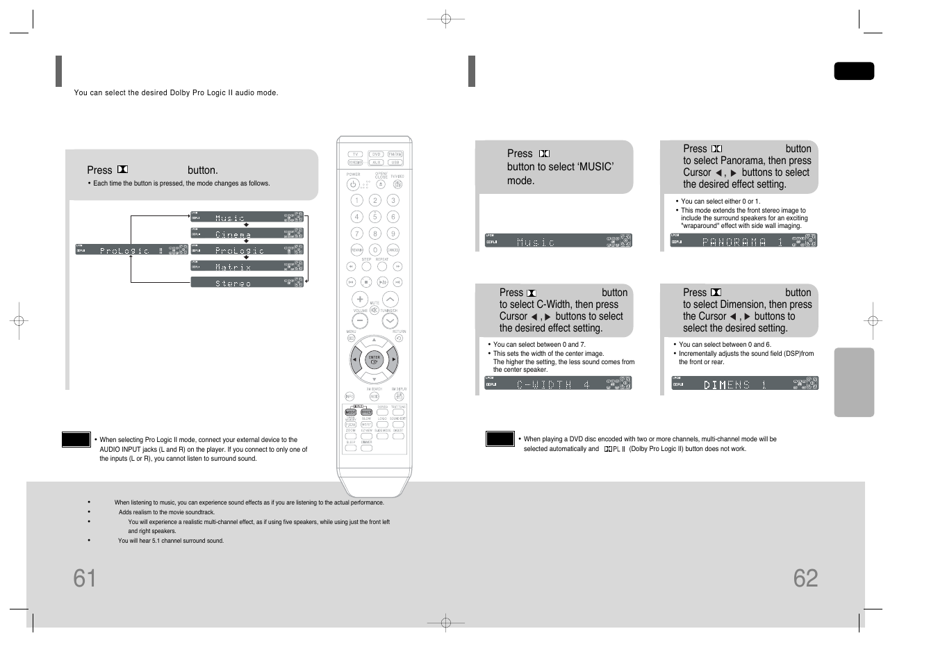 Dolby pro logic ii mode, Dolby pro logic ii effect, Dolby pro logic ii effect 61 | Samsung HT-Q45T-XAA User Manual | Page 32 / 42