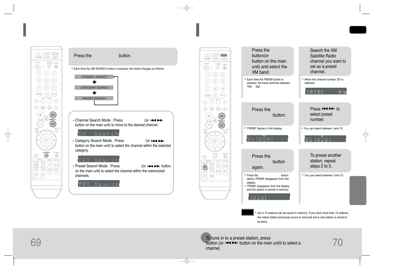 Xm search mode, Presetting xm satellite radio, 69 xm search mode | Samsung HT-Q45T-XAA User Manual | Page 36 / 42