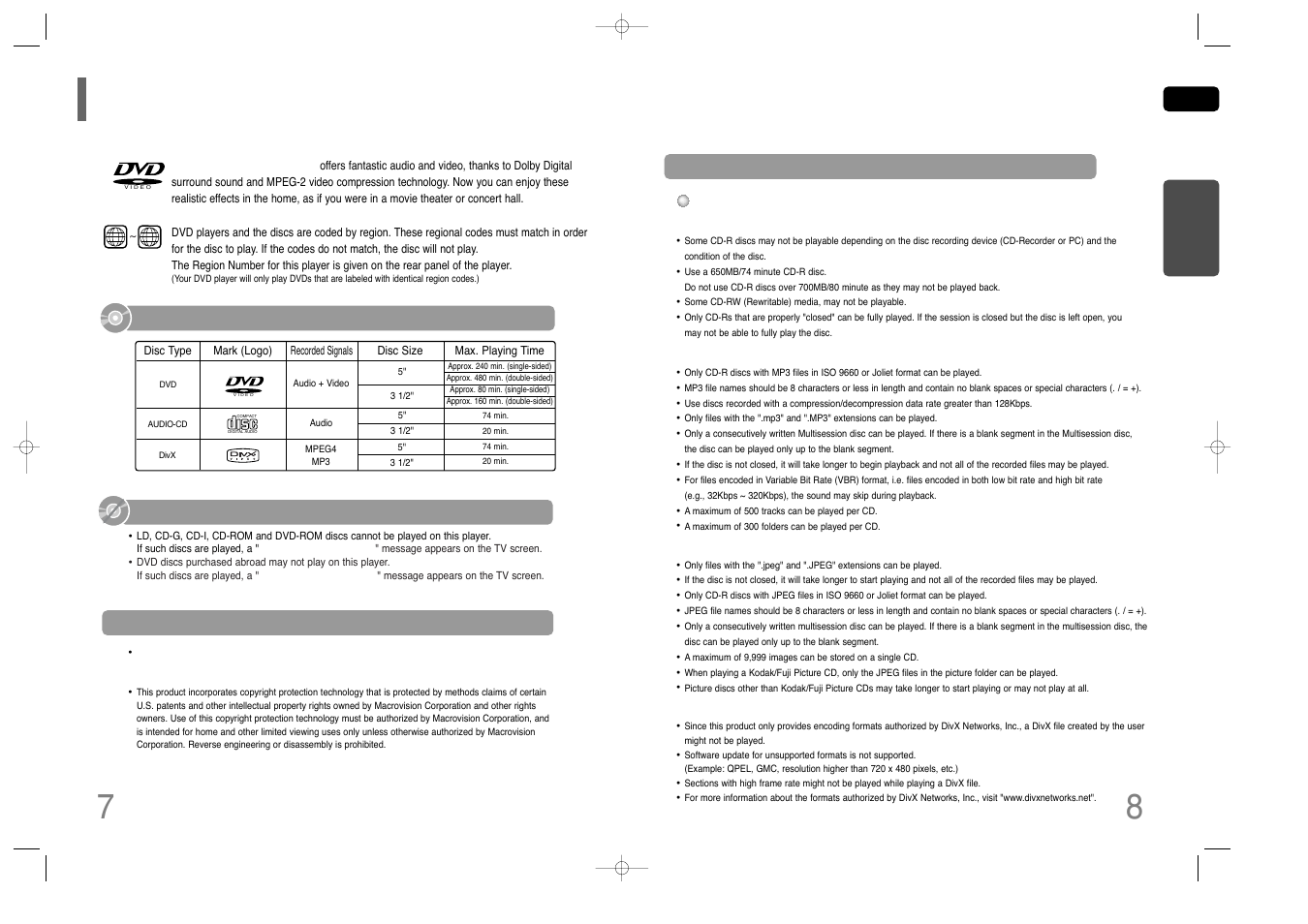 Notes on discs, Disc recording format, Do not use the following types of disc | Playable discs | Samsung HT-Q45T-XAA User Manual | Page 5 / 42