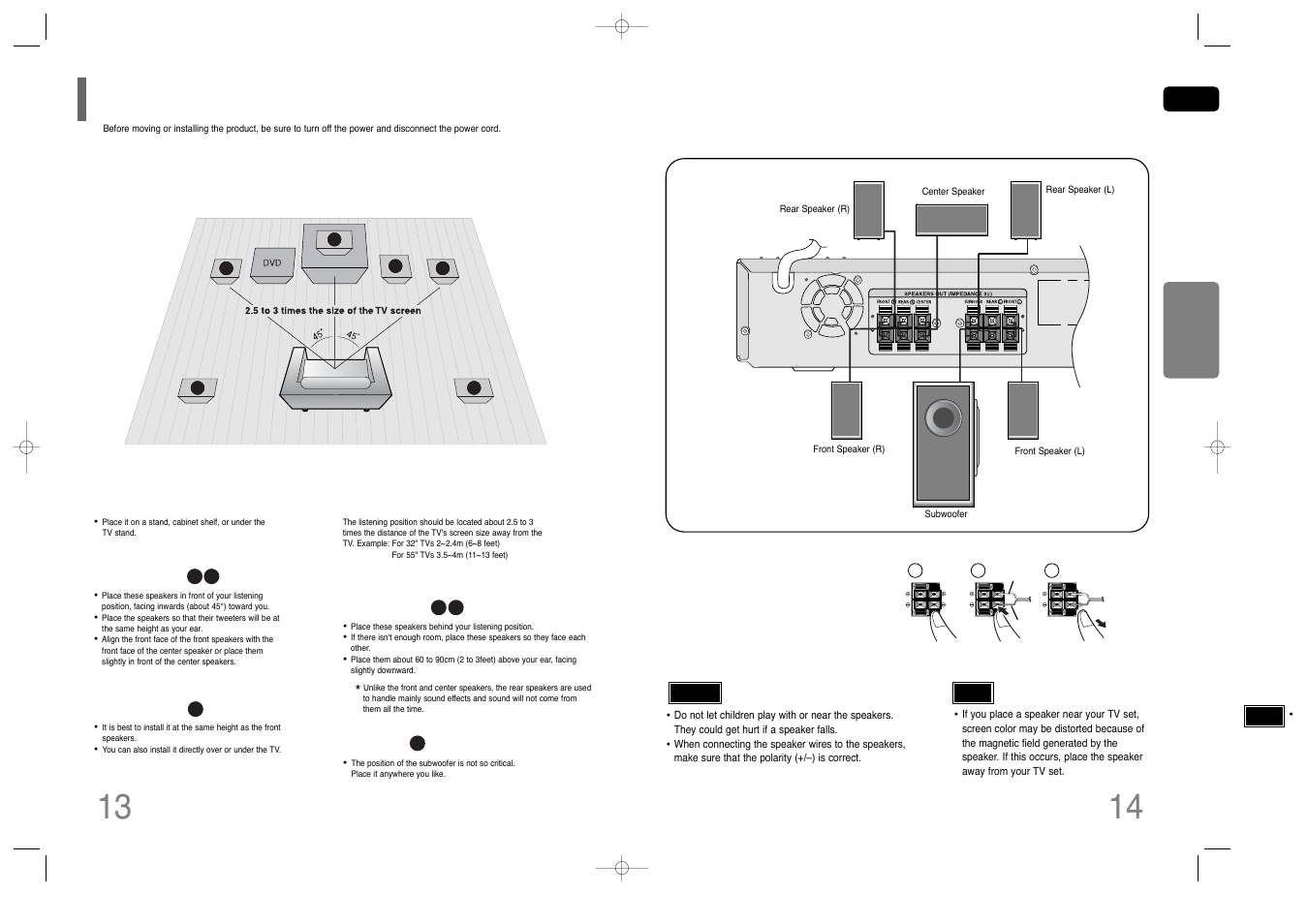 Connections, Connecting the speakers | Samsung HT-Q45T-XAA User Manual | Page 8 / 42