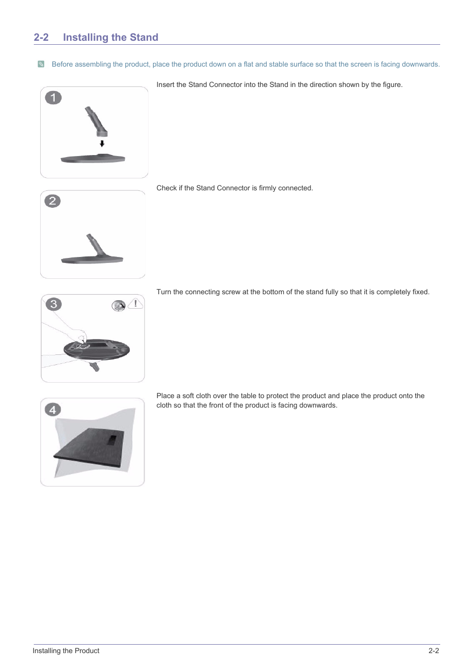 2 installing the stand, Installing the stand -2 | Samsung LS22A300NS-ZM User Manual | Page 13 / 45