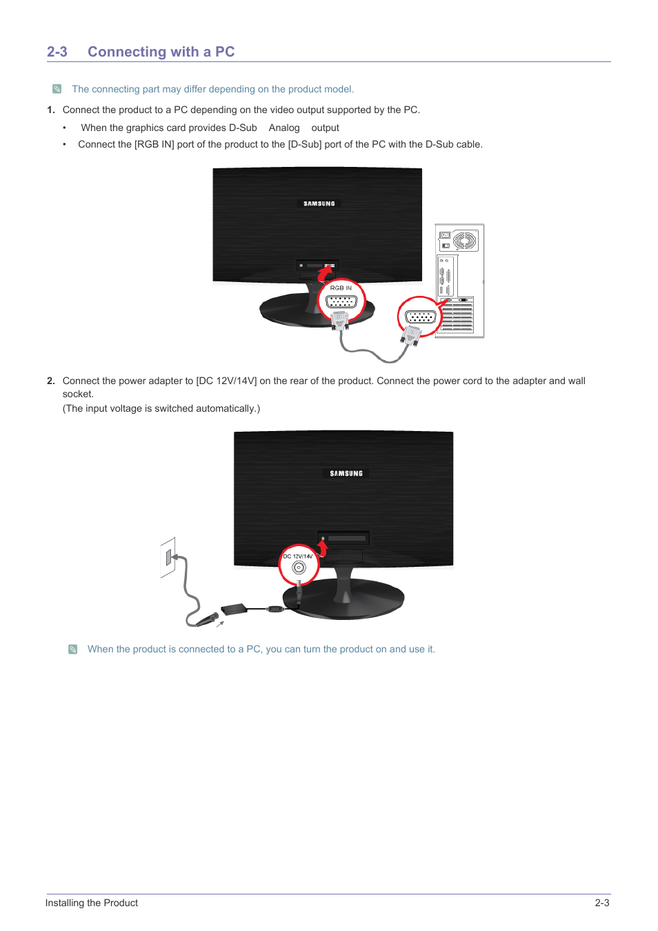 3 connecting with a pc, Connecting with a pc -3 | Samsung LS22A300NS-ZM User Manual | Page 15 / 45