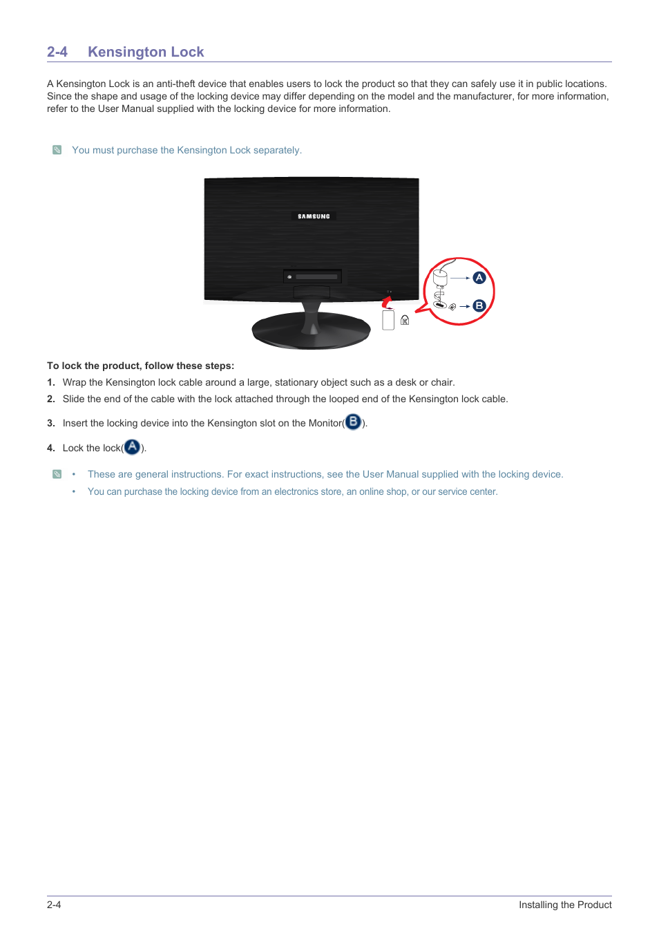 4 kensington lock, Kensington lock -4 | Samsung LS22A300NS-ZM User Manual | Page 16 / 45