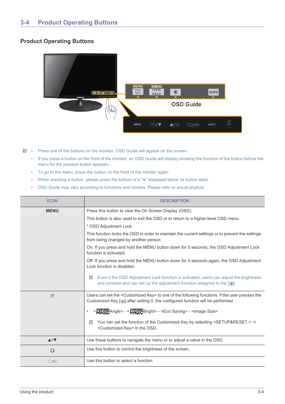 4 product operating buttons, Product operating buttons -4, Product operating buttons | Samsung LS22A300NS-ZM User Manual | Page 21 / 45