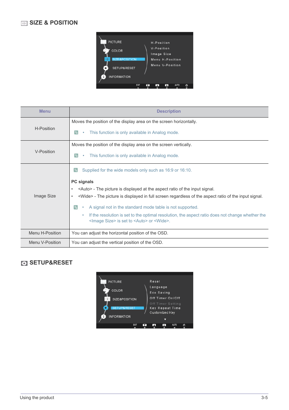 Size & position setup&reset | Samsung LS22A300NS-ZM User Manual | Page 27 / 45