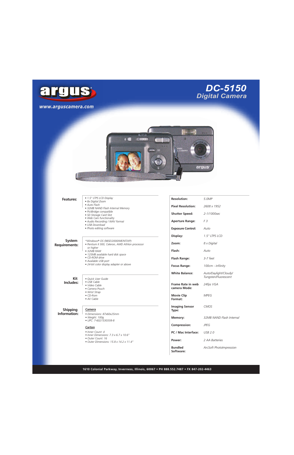 Argus Camera DC-5150 User Manual | 1 page