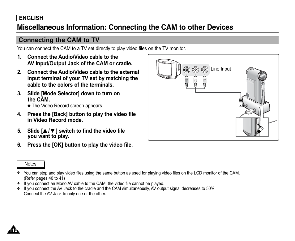 Connecting the cam with other devices, Connecting the cam to tv | Samsung SC-X105L-XAA User Manual | Page 116 / 144