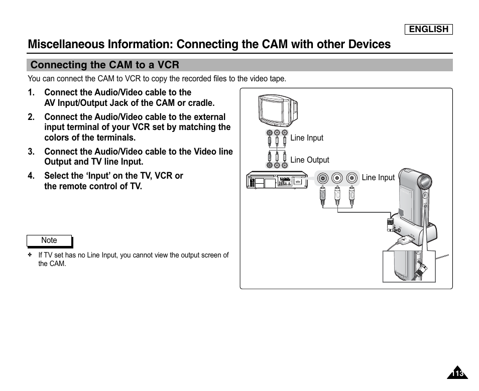 Connecting the cam to a vcr | Samsung SC-X105L-XAA User Manual | Page 117 / 144