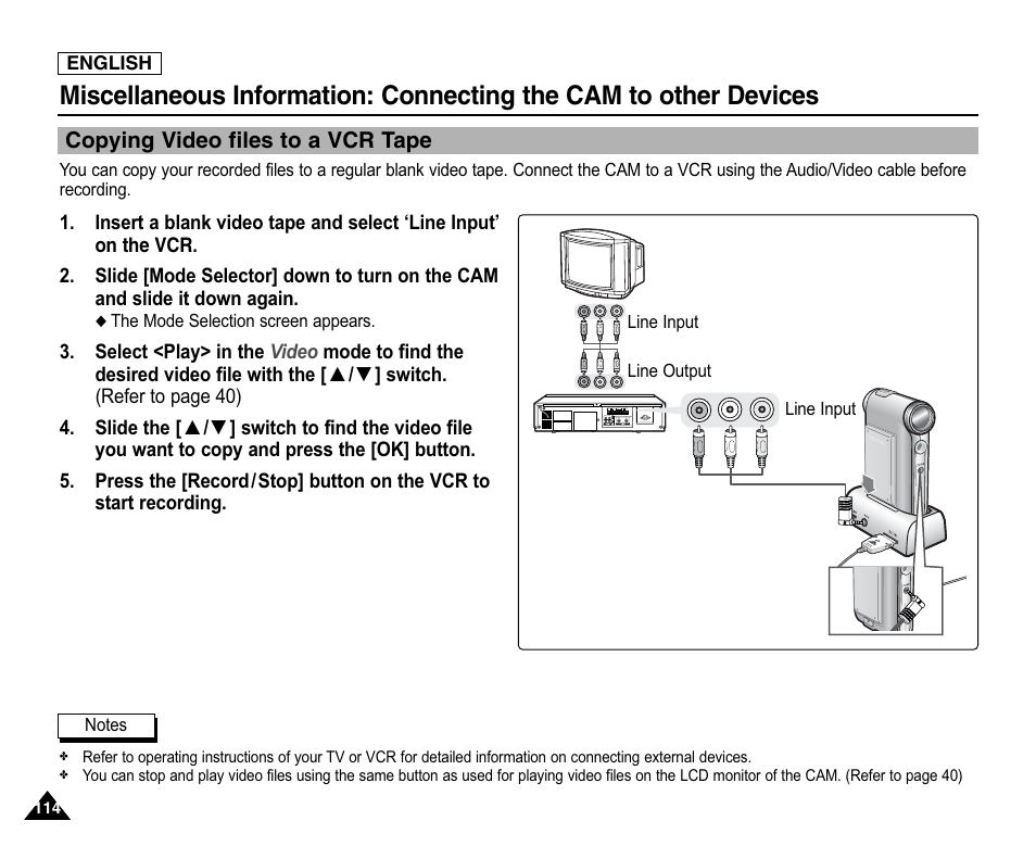 Copying video files to a vcr tape | Samsung SC-X105L-XAA User Manual | Page 118 / 144