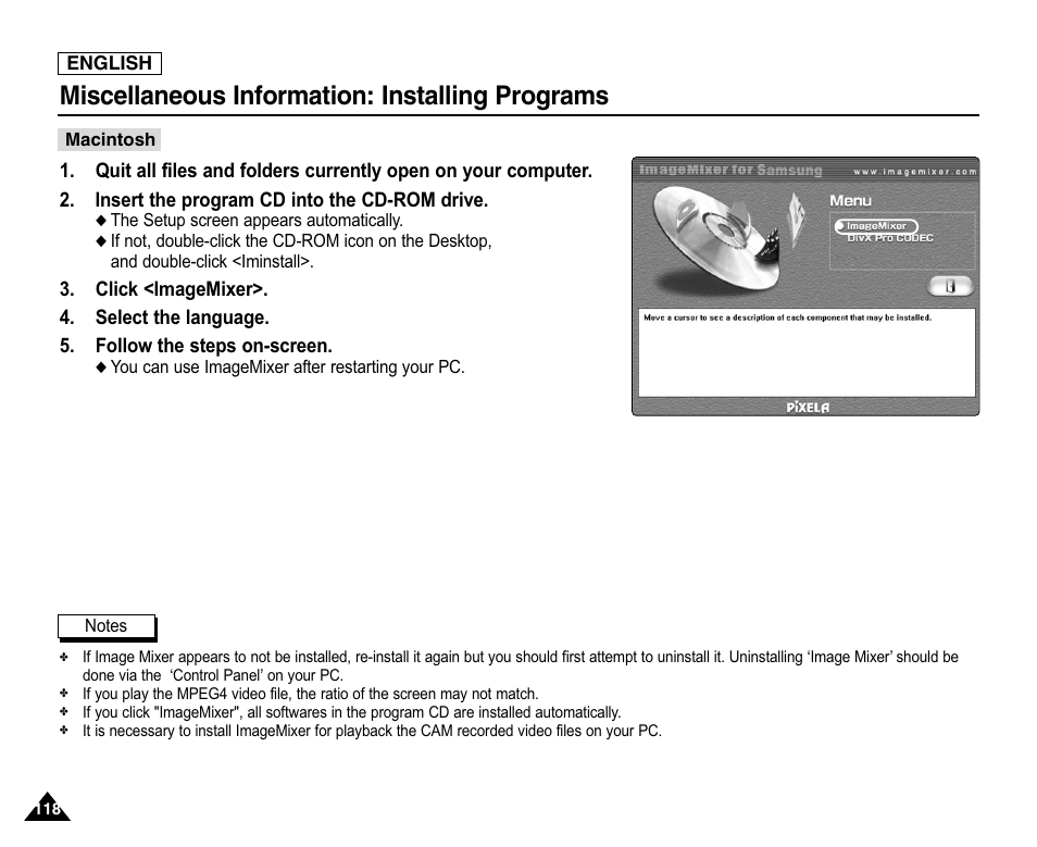 Miscellaneous information: installing programs | Samsung SC-X105L-XAA User Manual | Page 122 / 144