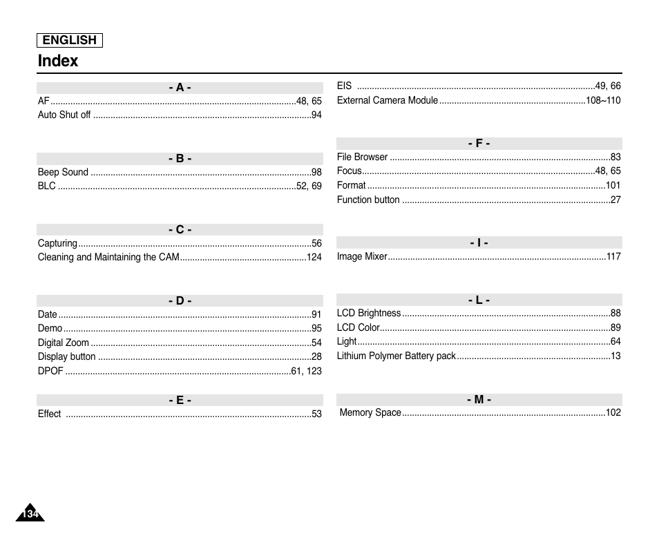 Index | Samsung SC-X105L-XAA User Manual | Page 138 / 144