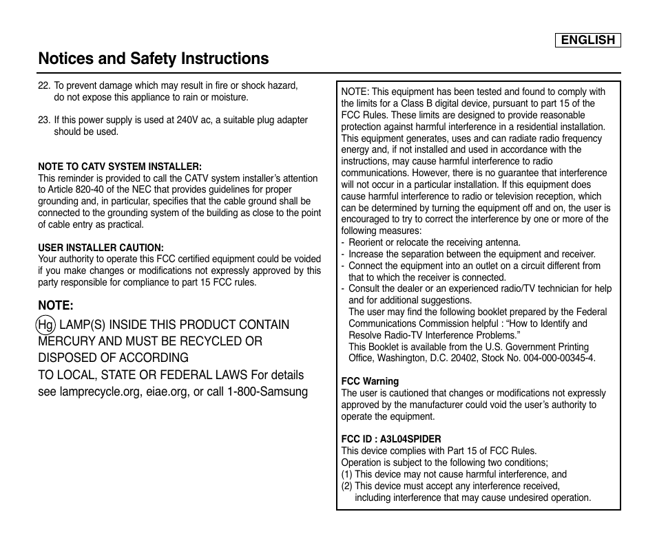Notices and safety instructions | Samsung SC-X105L-XAA User Manual | Page 5 / 144