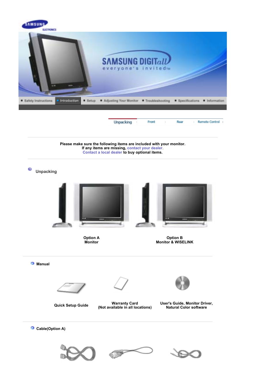 Introduction, Unpacking | Samsung LS17MHFSSU-XAZ User Manual | Page 9 / 71