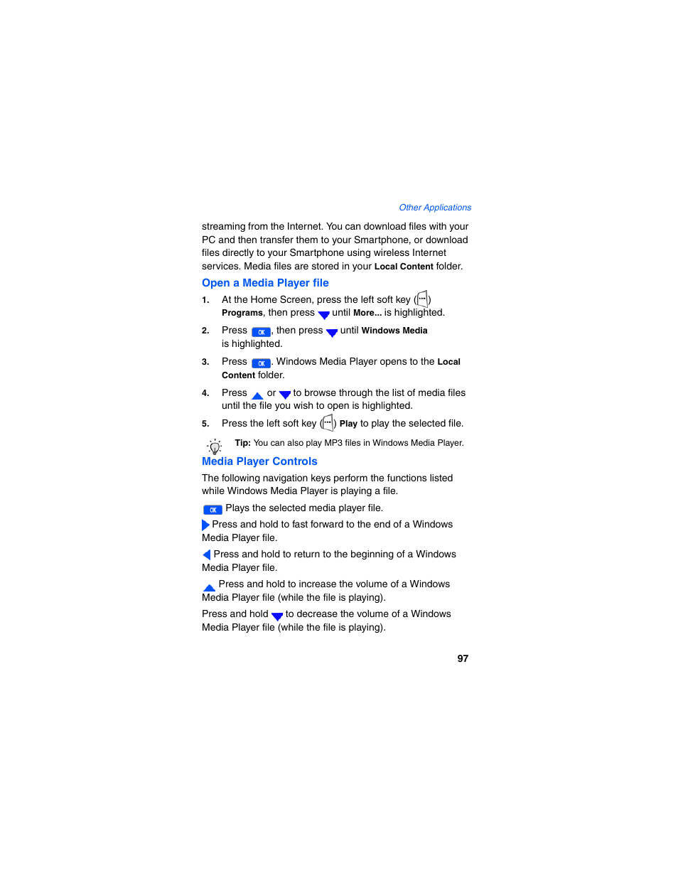 Open a media player file, Media player controls | Samsung SCH-I600MSAXAR User Manual | Page 105 / 132