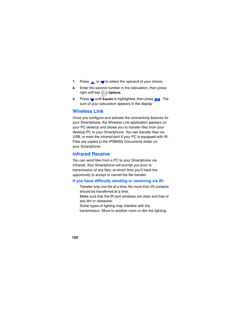 If you have difficulty sending or receiving via ir, Wireless link, Infrared receive | Samsung SCH-I600MSAXAR User Manual | Page 108 / 132