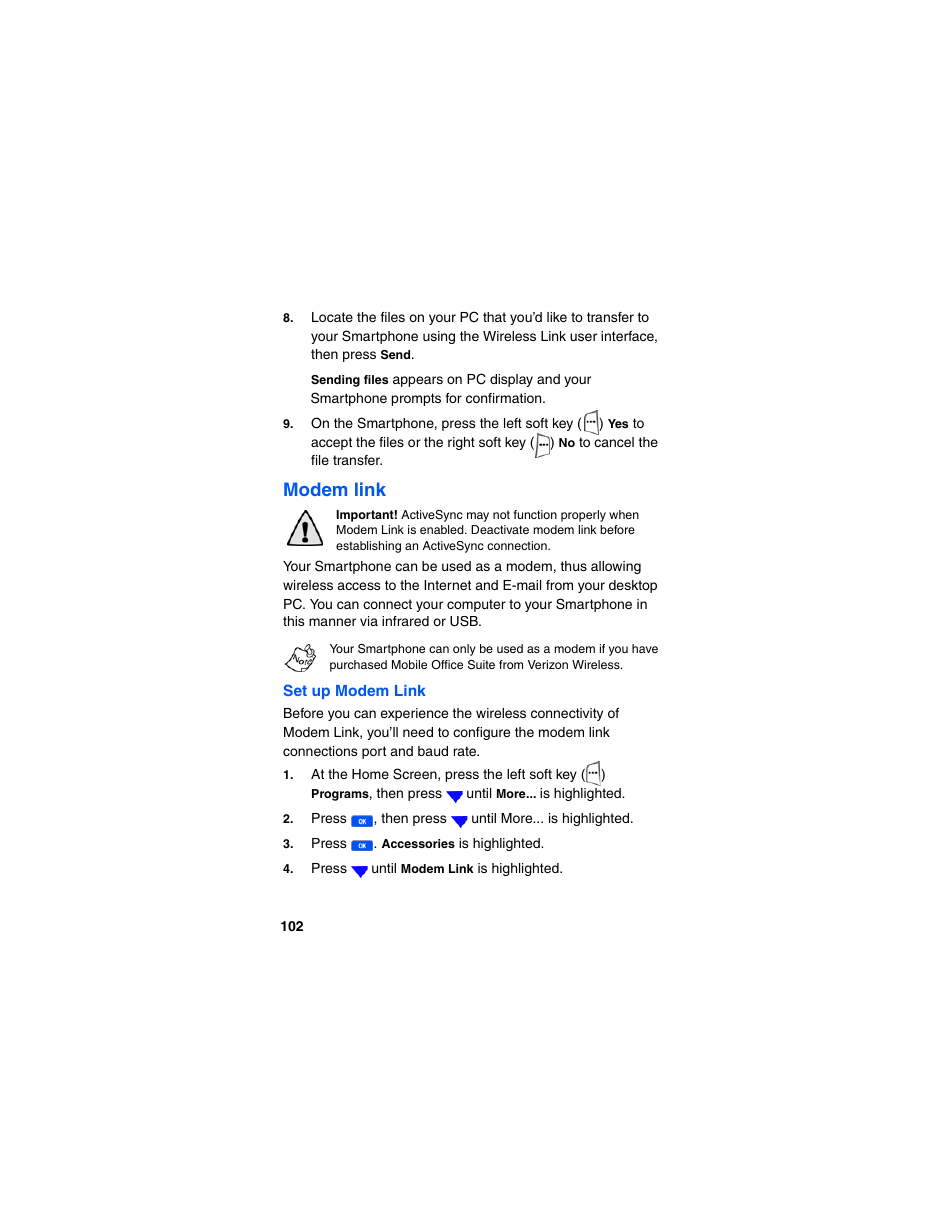 Set up modem link, Modem link | Samsung SCH-I600MSAXAR User Manual | Page 110 / 132