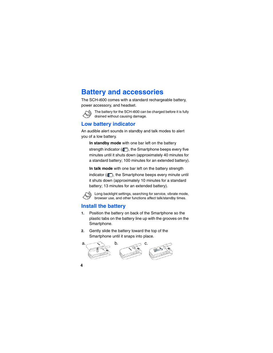 Battery and accessories | Samsung SCH-I600MSAXAR User Manual | Page 12 / 132