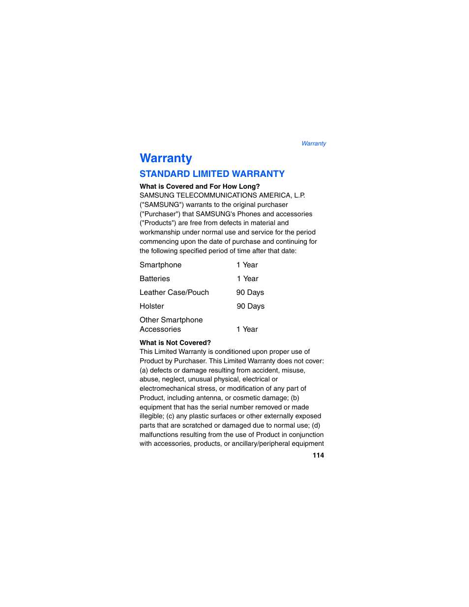 Warranty | Samsung SCH-I600MSAXAR User Manual | Page 122 / 132