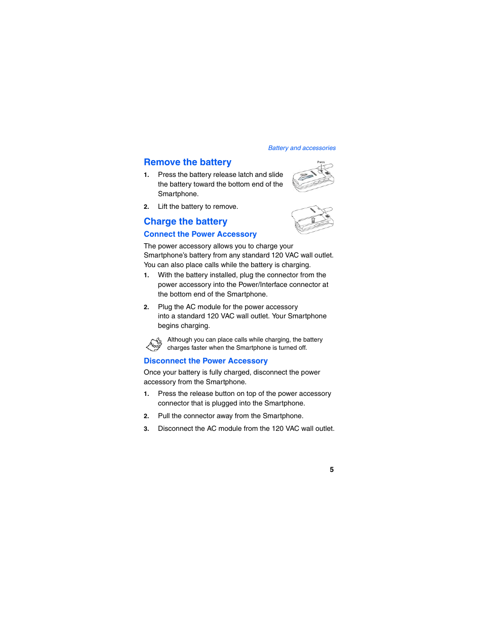 Connect the power accessory, Disconnect the power accessory, Remove the battery | Charge the battery | Samsung SCH-I600MSAXAR User Manual | Page 13 / 132