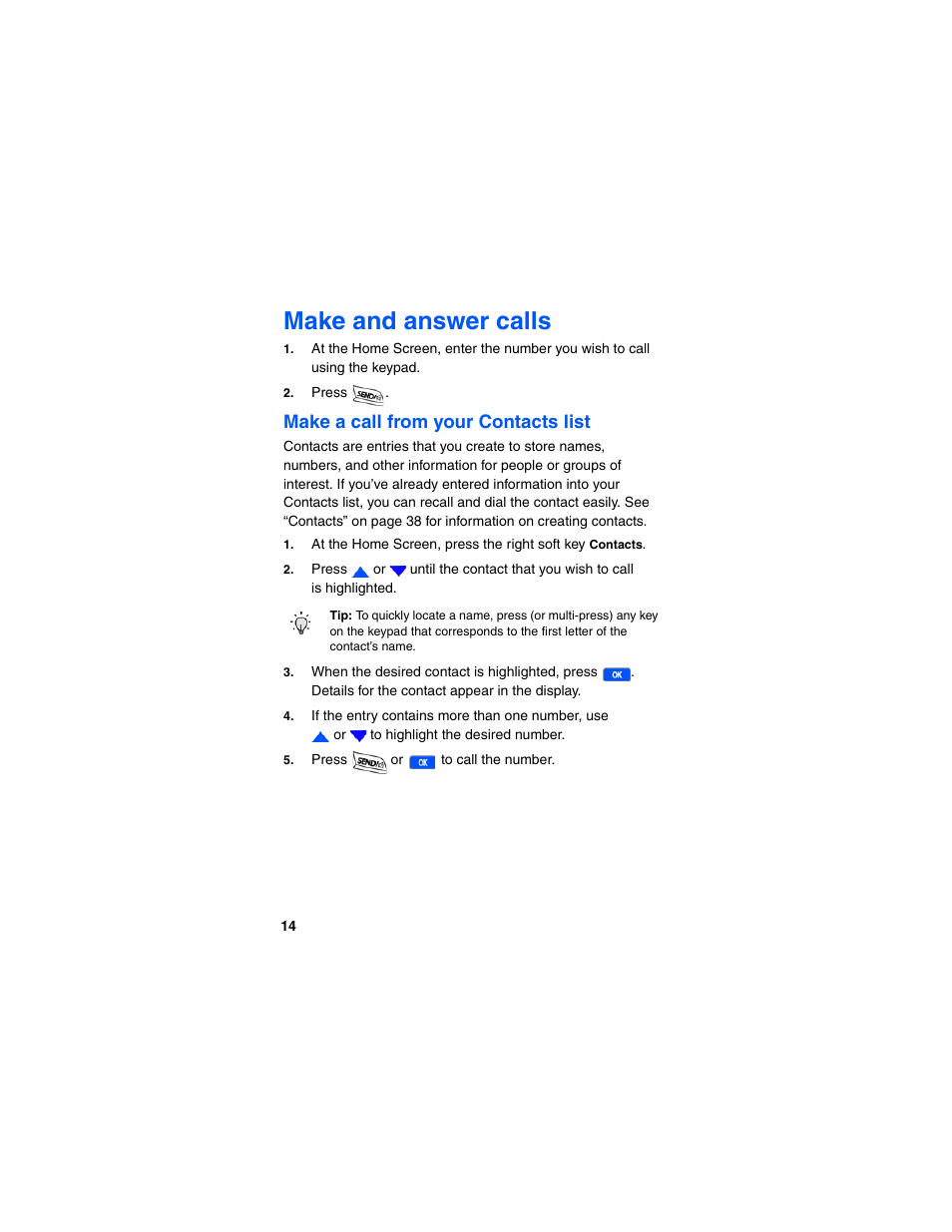 Make and answer calls, Make a call from your contacts list | Samsung SCH-I600MSAXAR User Manual | Page 22 / 132