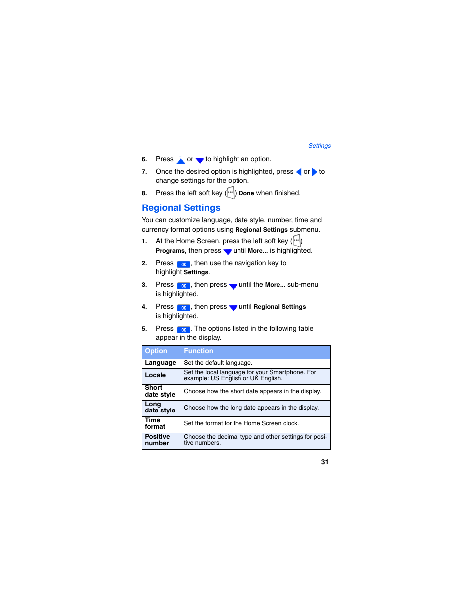 Regional settings | Samsung SCH-I600MSAXAR User Manual | Page 39 / 132