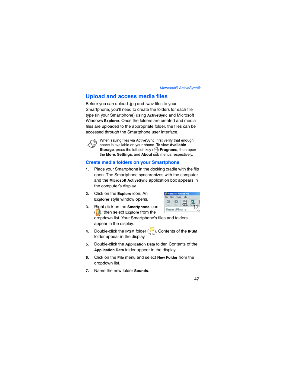 Create media folders on your smartphone, Upload and access media files | Samsung SCH-I600MSAXAR User Manual | Page 55 / 132