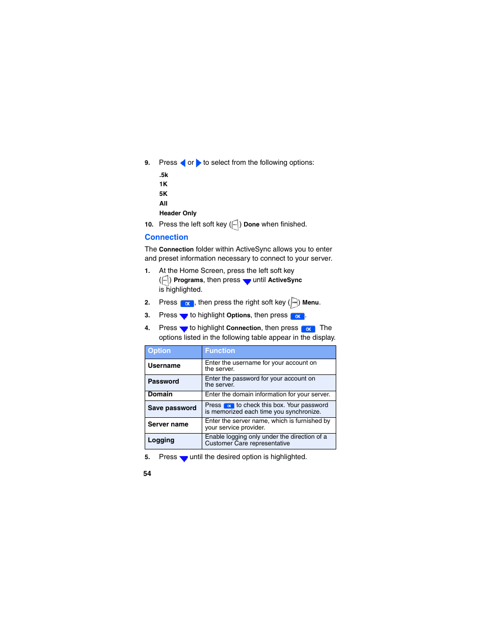 Header only, Connection | Samsung SCH-I600MSAXAR User Manual | Page 62 / 132