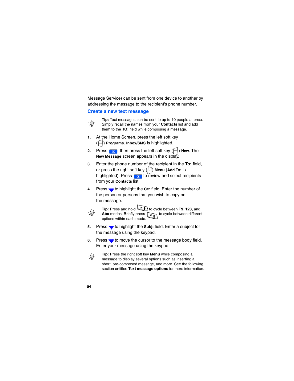 Create a new text message | Samsung SCH-I600MSAXAR User Manual | Page 72 / 132