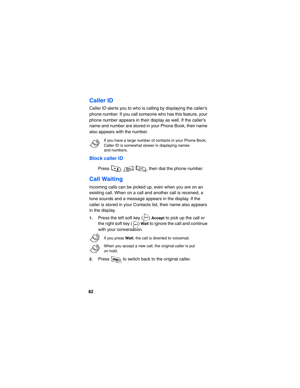 Block caller id, Caller id, Call waiting | Samsung SCH-I600MSAXAR User Manual | Page 90 / 132