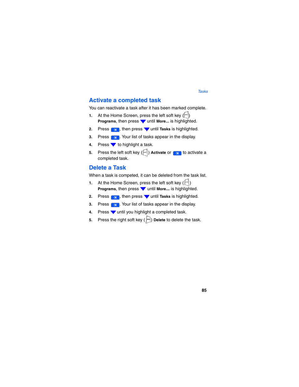 Activate a completed task, Delete a task | Samsung SCH-I600MSAXAR User Manual | Page 93 / 132