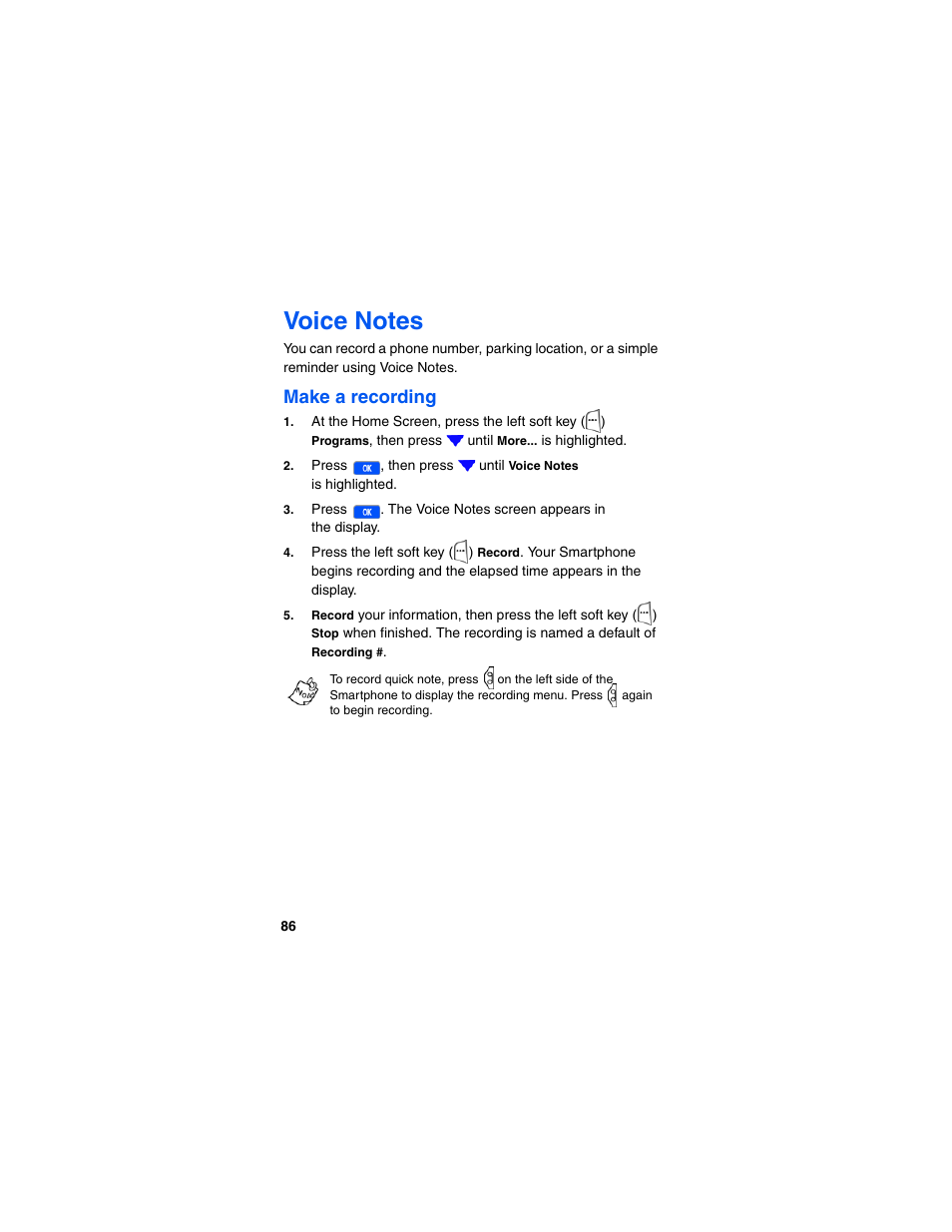 Make a recording | Samsung SCH-I600MSAXAR User Manual | Page 94 / 132