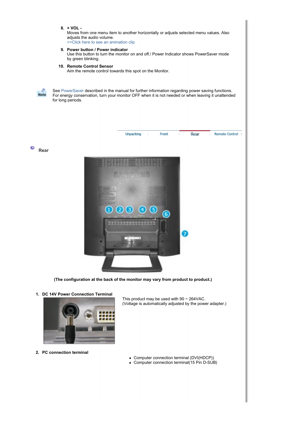 Rear | Samsung RT19FSSS User Manual | Page 12 / 61