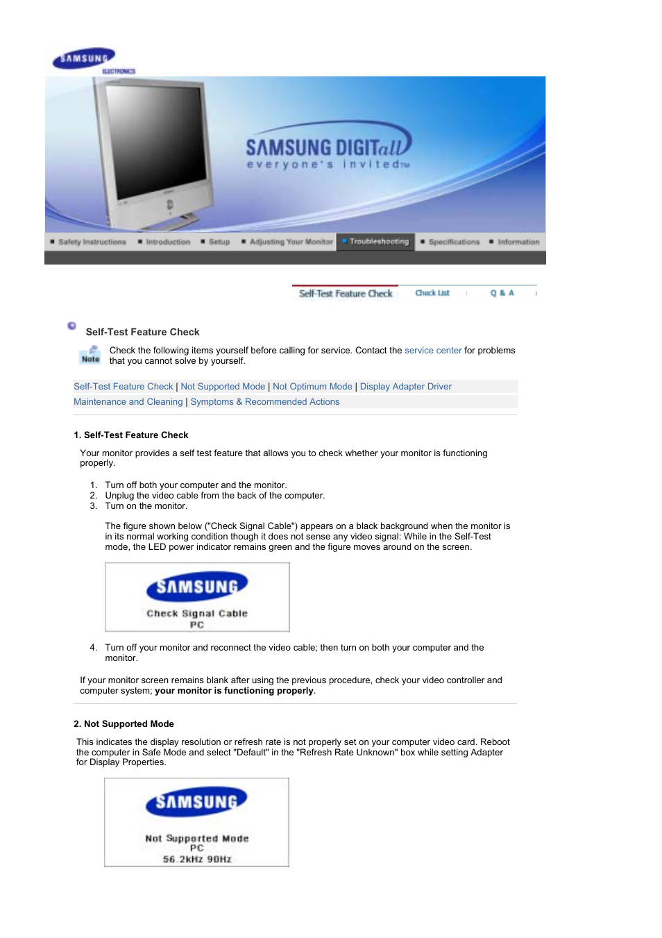 Troubleshooting, Self-test feature check | Samsung RT19FSSS User Manual | Page 39 / 61