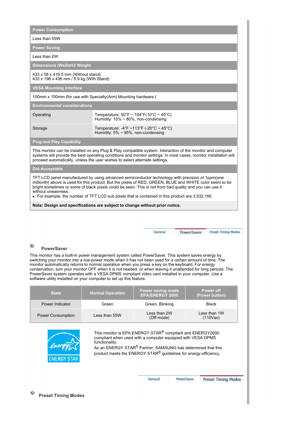 Powersaver | Samsung RT19FSSS User Manual | Page 45 / 61