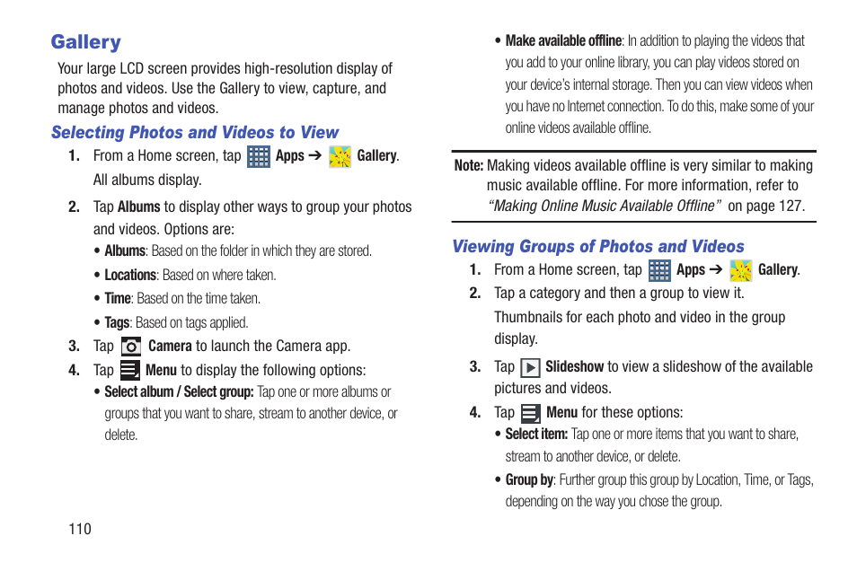 Gallery | Samsung SGH-T859UWBTMB User Manual | Page 114 / 301