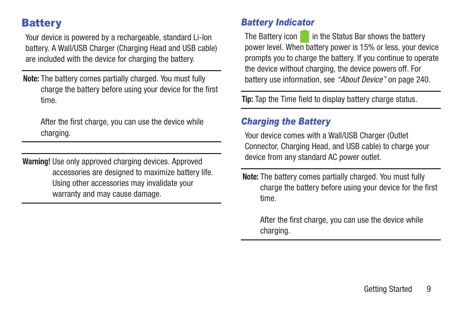 Battery | Samsung SGH-T859UWBTMB User Manual | Page 13 / 301