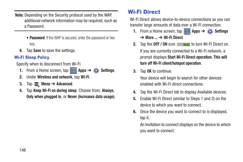 Wi-fi direct | Samsung SGH-T859UWBTMB User Manual | Page 150 / 301