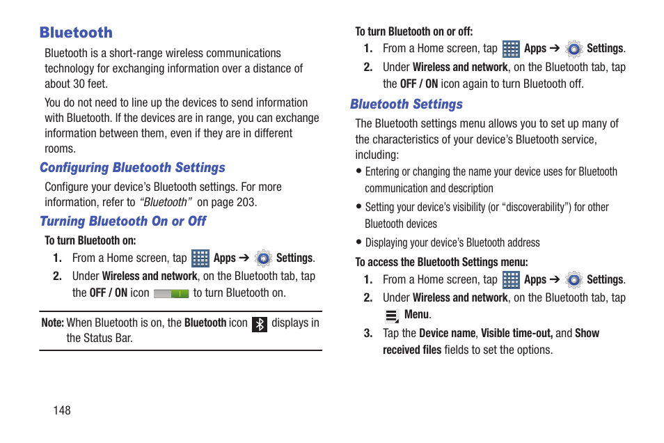 Bluetooth, For more information, refer to “bluetooth” on | Samsung SGH-T859UWBTMB User Manual | Page 152 / 301