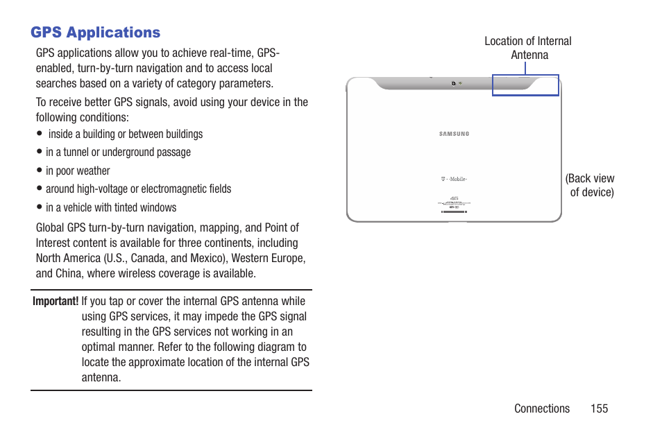 Gps applications | Samsung SGH-T859UWBTMB User Manual | Page 159 / 301