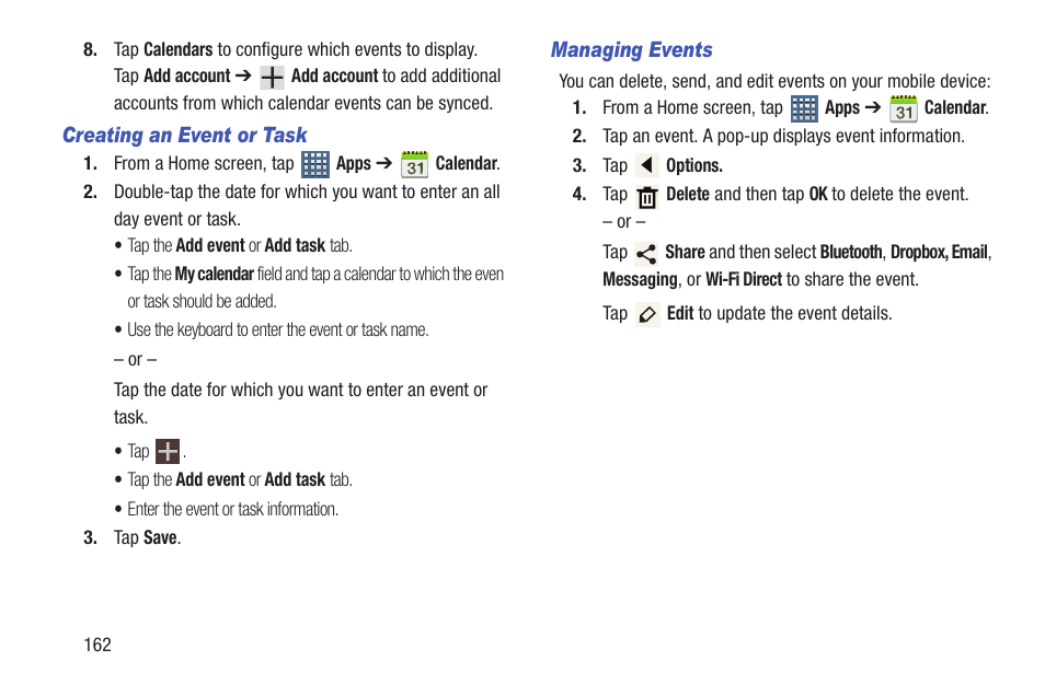 The event. for | Samsung SGH-T859UWBTMB User Manual | Page 166 / 301