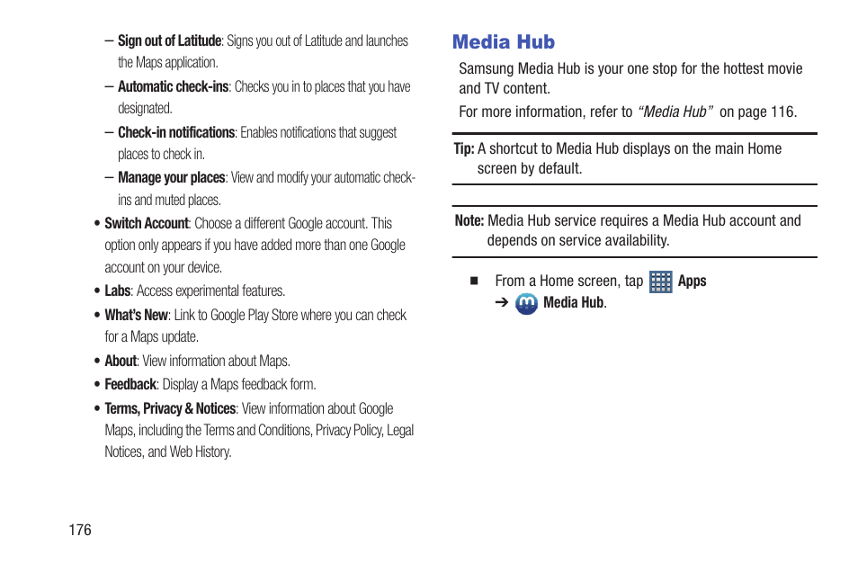 Media hub | Samsung SGH-T859UWBTMB User Manual | Page 180 / 301